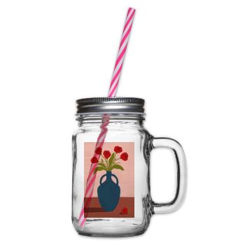 Red Poppies in Blue Vase - Henkelglas mit Schraubdeckel - Klar - Rechts