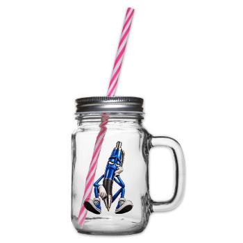 Blauer Stift Müde Cartoonfigur - Henkelglas mit Schraubdeckel - Klar - Rechts