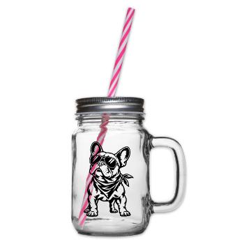 Französische Bulldogge – Cooler Biker Hund - Henkelglas mit Schraubdeckel - Klar - Rechts