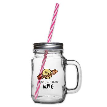 SATURN OUT WORLD AWAY EARTH PLANET PLANETS MOTIF - Glass jar with handle and screw cap - clear - Right