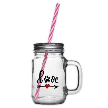 Love with Dog's Paw - Arrow with Heart - Glass jar with handle and screw cap - clear - Right