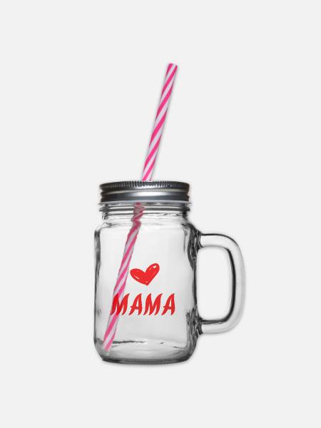 Rotes Herz Mama Handlettering - Henkelglas mit Schraubdeckel - Klar