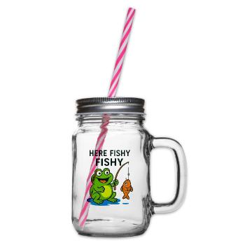 Friendly Fish Monkey and Frog - Glass jar with handle and screw cap - clear - Right