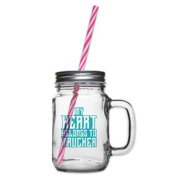 My heart belongs to a trucker - Glass jar with handle and screw cap - clear - Right