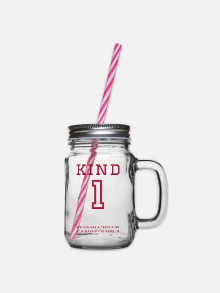Kind 1 (personalisierbar) - Henkelglas mit Schraubdeckel - Klar