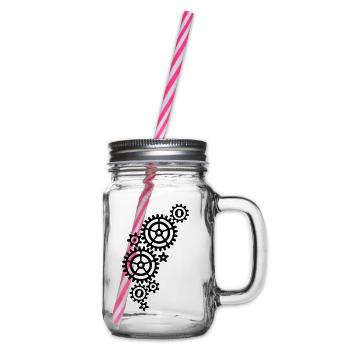 Zahnräder / gears (a, 1c) - Henkelglas mit Schraubdeckel - Klar - Rechts