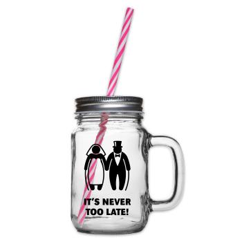 It's Never Too Late! (Mature Couple / Wedding) - Glass jar with handle and screw cap - clear - Right