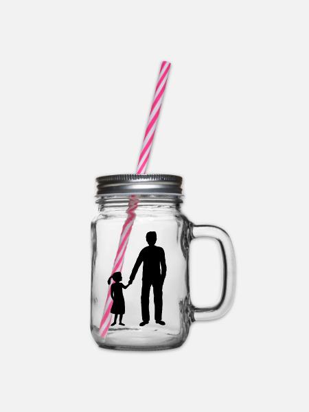Papa Tochter Team Silhouette - Henkelglas mit Schraubdeckel - Klar