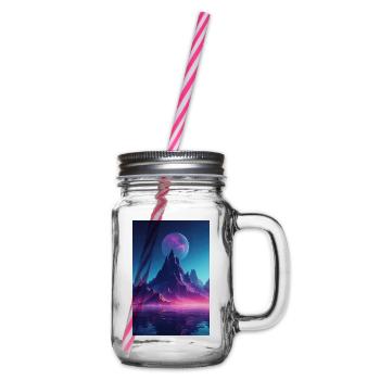 Retro Bergmelodie: Eine Synthwave Ode an der See - Henkelglas mit Schraubdeckel - Klar - Rechts