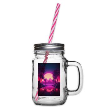 Beachside Beats: Synthwave-Vibes unter Palmen - Henkelglas mit Schraubdeckel - Klar - Rechts