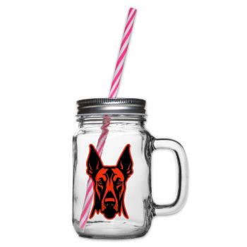 Doberman Dog Head - Glass jar with handle and screw cap - clear - Right