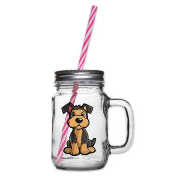 Airedale Terrier Hund Comic Niedlich - Henkelglas mit Schraubdeckel - Klar - Rechts