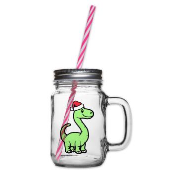 Dinosaur Brontosaurus Santa Claus - Glass jar with handle and screw cap - clear - Right