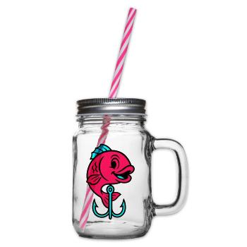 Fish Fish Hook Comic - Glass jar with handle and screw cap - clear - Right