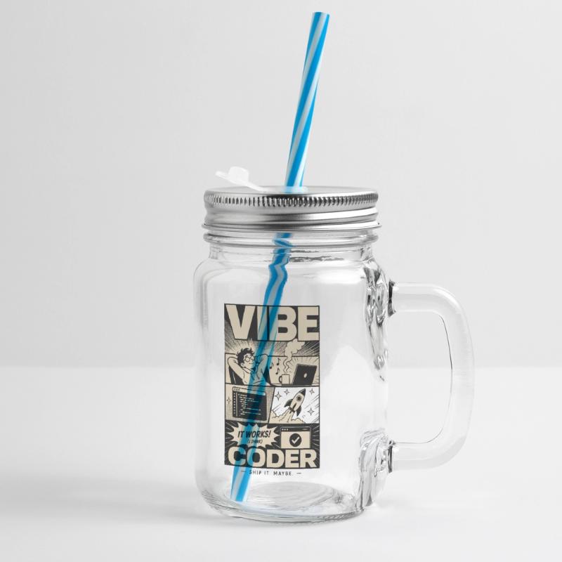 Vibe Coder Programmer Humor Glass jar with handle and screw cap