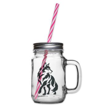 Geometrischer Wolf – Silhouette - Henkelglas mit Schraubdeckel - Klar - Rechts