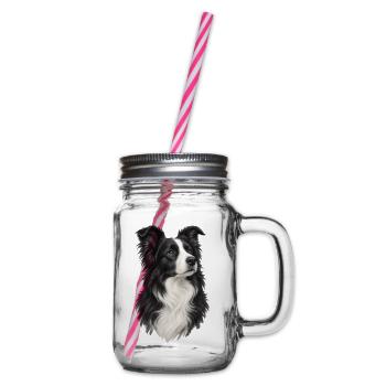 Border Collie Porträt – Schwarz-weißer Hund - Henkelglas mit Schraubdeckel - Klar - Rechts
