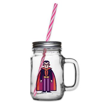 Vampir mit Umhang Halloween Symbol - Henkelglas mit Schraubdeckel - Klar - Rechts