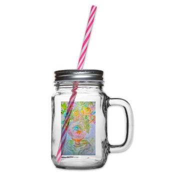 Runde Vase mit verschiedenen Blumen - Henkelglas mit Schraubdeckel - Klar - Rechts
