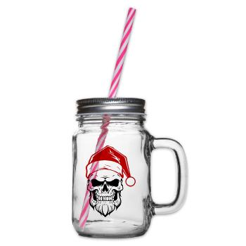 Santa Claus Skull - Glass jar with handle and screw cap - clear - Right