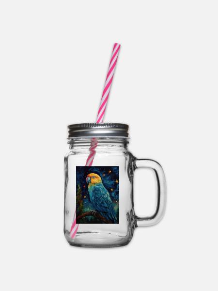 papagei, van gogh, sternennacht, tier, vogel - Henkelglas mit Schraubdeckel - Klar