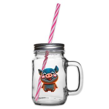 cute cartoon PIG BLACK - Glass jar with handle and screw cap - clear - Right