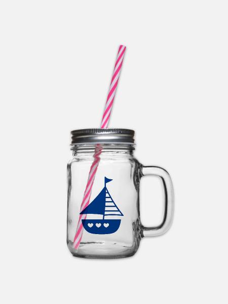 Verspieltes Herzboot Design - Henkelglas mit Schraubdeckel - Klar