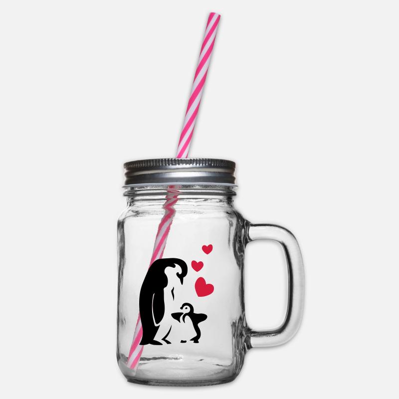 Pingouin papa / maman - bébé - Bocal à boisson - transparent