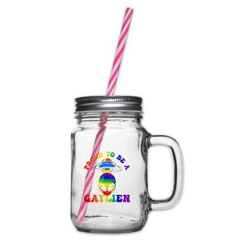 Gender Lesben, Schwule, Trans, Queer Regenbogen - Henkelglas mit Schraubdeckel - Klar - Rechts