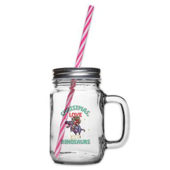 Dino Boy Kids Christmas Love Dinosaur - Glass jar with handle and screw cap - clear - Right