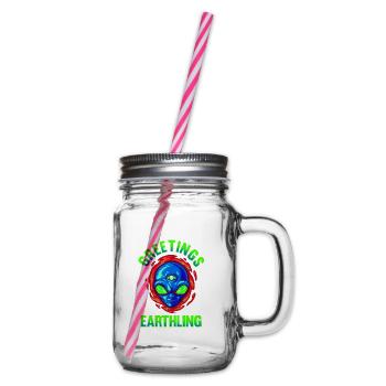 Alien, UFO, UAP, Space, Space Flying Object - Glass jar with handle and screw cap - clear - Right