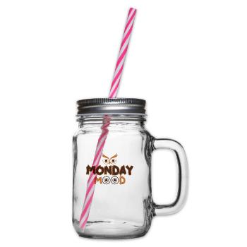 Monday Mood, Eule, Statement funny Montags Montag - Glass jar with handle and screw cap - clear - Right