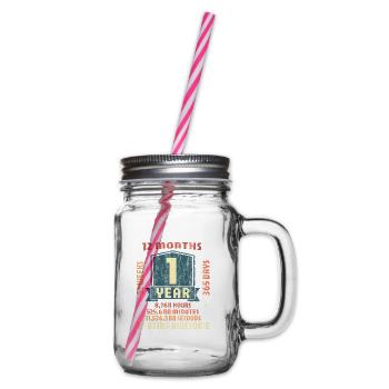 Geburtstagsoutfit für 1 Jahr alt! 1. Geburtstag - Henkelglas mit Schraubdeckel - Klar - Rechts