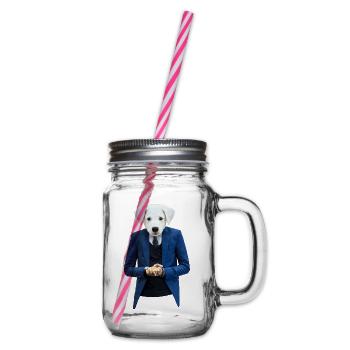 Dog in a suit 001 - Glass jar with handle and screw cap - clear - Right