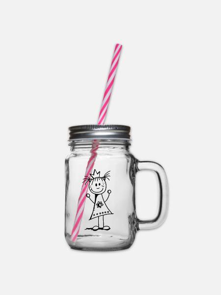 Kleine Prinzessin - Krone - Strichmännchen - Henkelglas mit Schraubdeckel - Klar