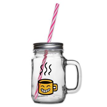 offee kawaii anime smile - Glass jar with handle and screw cap - clear - Right