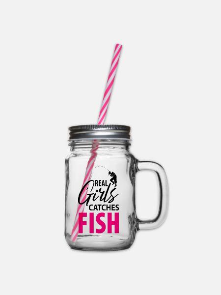 Fischer Angler Angeln Fischen Anglerin Damen - Henkelglas mit Schraubdeckel - Klar