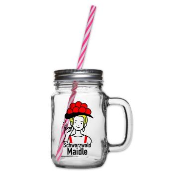 Lustiges Schwarzwald Maidle Bollenhut Design - Henkelglas mit Schraubdeckel - Klar - Rechts