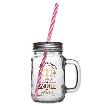 Cabin #16 in Camp Half Blood, Child of Nemesis - Glass jar with handle and screw cap - clear - Right