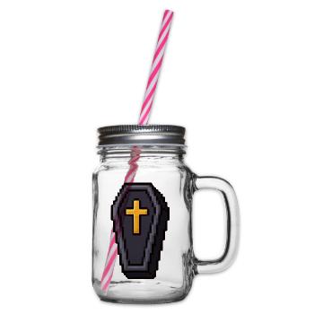 Pixel-Sarg mit goldenem Kreuz - Henkelglas mit Schraubdeckel - Klar - Rechts