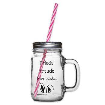 Friede Freude Eier suchen – Lustiger Osterspruch - Henkelglas mit Schraubdeckel - Klar - Rechts