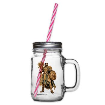 Goldener Ritterkrieger mit Palmenfächer - Henkelglas mit Schraubdeckel - Klar - Rechts