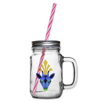 Blaue Giraffe mit Kopfschmuck - Henkelglas mit Schraubdeckel - Klar - Rechts