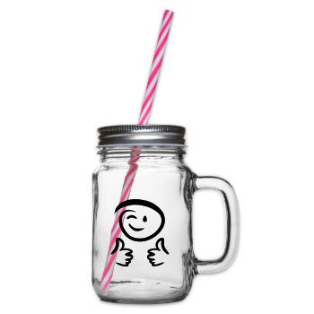 Le visage fait un clin d’œil, montre deux pouces en l’air. Émoticône. - Bocal à boisson - transparent - Droite
