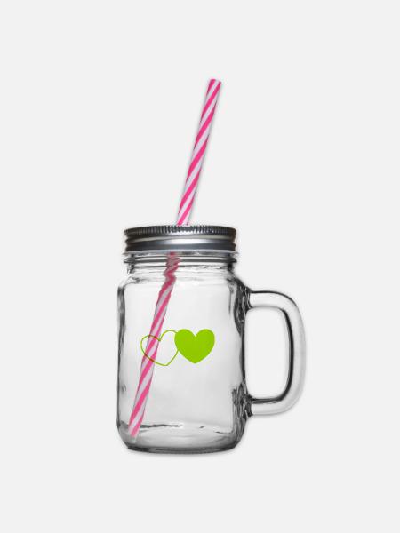 grünes Herz grün Geschenk Valentinstag - Henkelglas mit Schraubdeckel - Klar