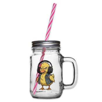 Rebellische Entenpunkfigur mit Kopfhörern - Henkelglas mit Schraubdeckel - Klar - Rechts