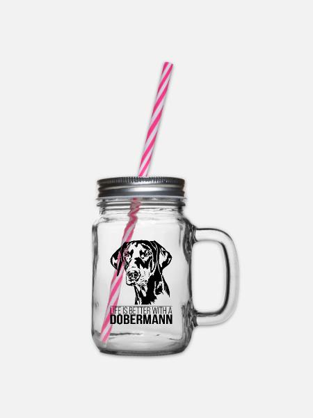 Dobermann life is better Hunde Hund Wilsigns - Henkelglas mit Schraubdeckel - Klar