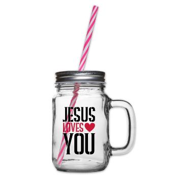 Jesus loves you heart - Glass jar with handle and screw cap - clear - Right