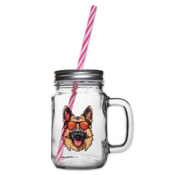 German Shepherd, Dog, Sunglasses, Summer, - Glass jar with handle and screw cap - clear - Right