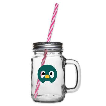 Cartoon Penguin Face - Glass jar with handle and screw cap - clear - Right